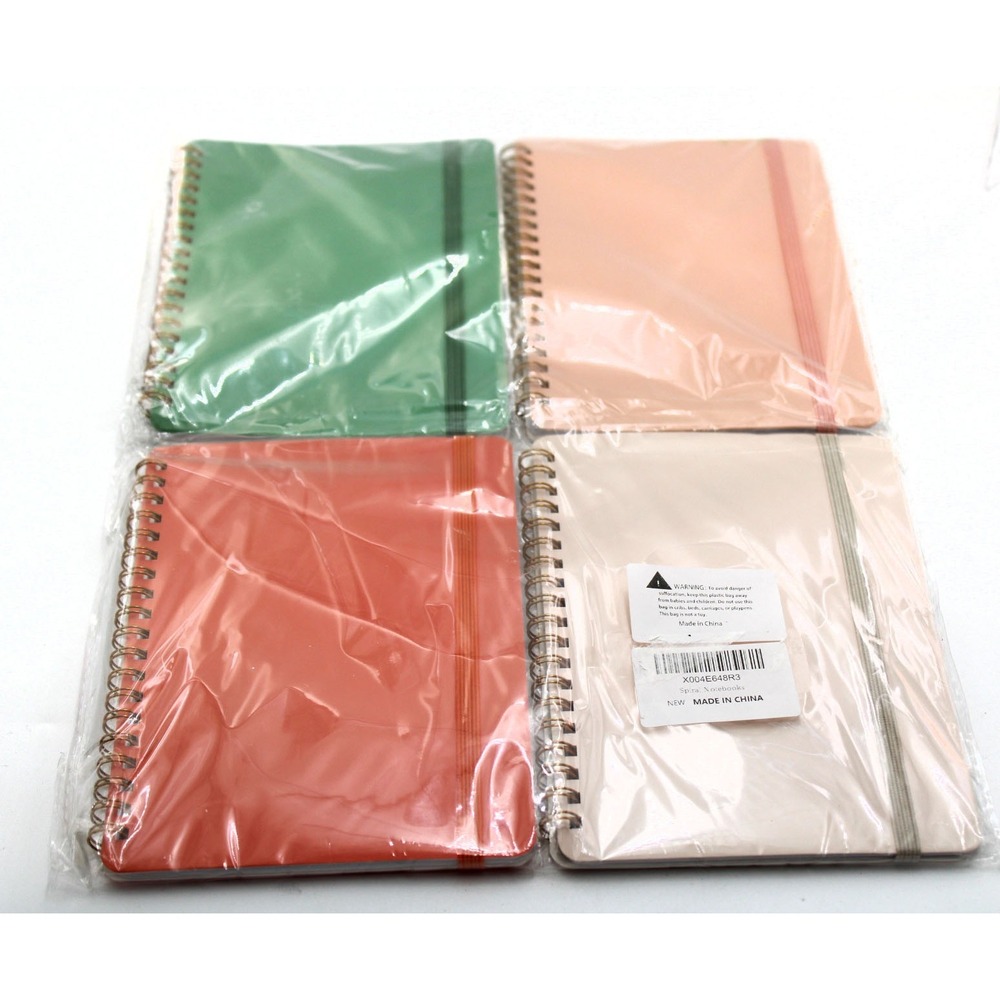 Set of 4 Spiral Notebooks Hardcover Elastic Closure Pockets Pastel Earth Tones